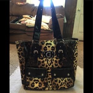 Guess leopard patent large bag